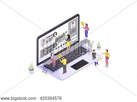 Rating And Feedback Isometric Vector Illustration. Customer Loyalty Program. Client Satisfaction 3d 