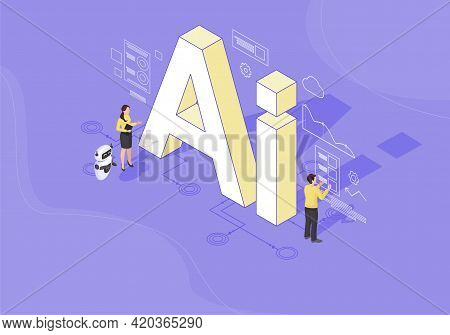 Ai Isometric Color Vector Illustration. Artificial Intelligence Infographic. Client Use Chat Bot. We