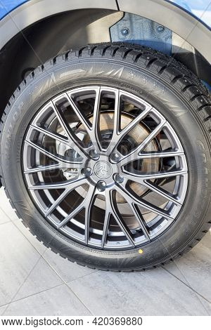 Russia, Izhevsk - February 17, 2021: Haval Showroom. The Wheel Of Haval F7x Car. Alloy Wheel And Dun