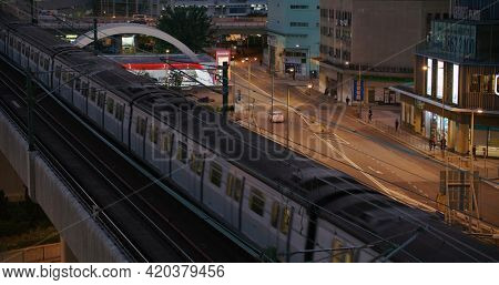 Kwai Fong, Hong Kong 17 February 2021: Train come to the station