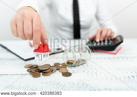 Lady Presenting New Home Savings Deals In Outfit, Business Woman Showing Possible Investment Oppurti