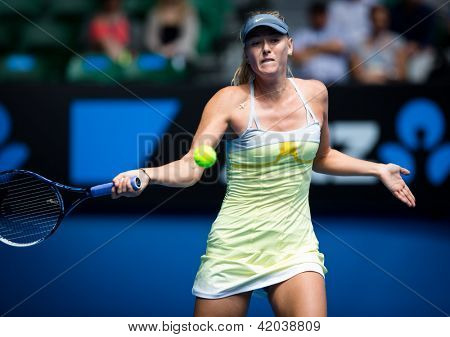 MELBOURNE - 14. ledna: Maria Sharapova Ruska v jejím prvním kole vyhrát nad Olga Puchkova nebo Russi
