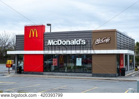Ottawa, Ontario, Canada - May 4, 2021: A Mcdonald\'s Canada Restaurant Location On Fallowfield Road 