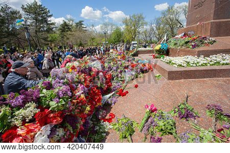 Odessa, Ukraine - May 9, 2021: Memorial Of Unknown Sailor Of Eternal Flame To Defenders Of Fatherlan
