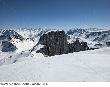 Beautiful Ski Tour In Sankt Antonien. A Lot Of Snow In The Raetikon Area. Pure Winter Sport. Adventu