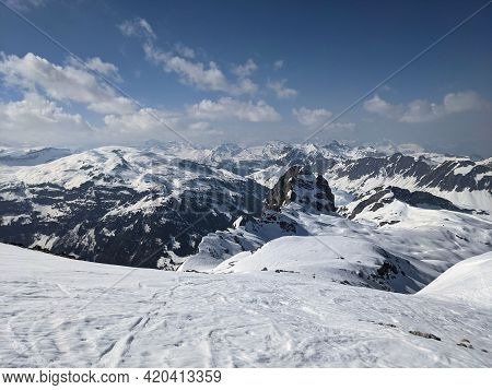 Large Panorama Picture From The Mutteristock With A View Of The Snowy Mountains In The Canton Of Uri