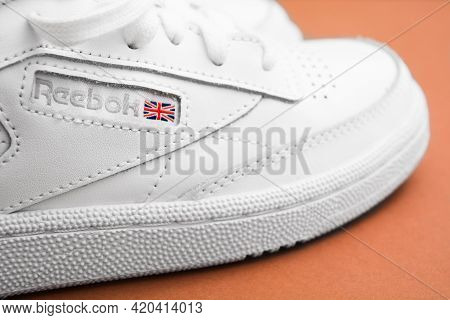 Russia, Saint-petersburg - June 4, 2020: Closeup Of Reebok Logo Of Sneaker