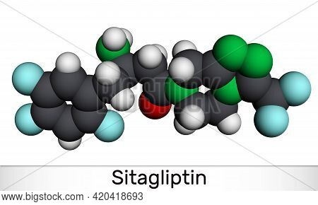 Sitagliptin Anti-diabetic Medication Drug Molecule. It Is Trifluorobenzene  And Triazolopyrazine Wit
