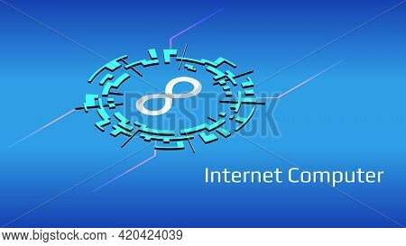 Dfinity Internet Computer Icp Isometric Token Symbol In Digital Circle On Blue Background. Cryptocur