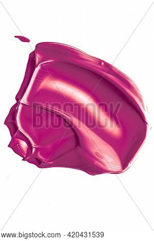 Purple Beauty Cosmetic Texture Isolated On White Background, Smudged Makeup Emulsion Cream Smear Or 