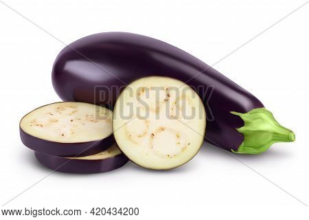 Eggplant Or Aubergine Isolated On White Background With Clipping Path And Full Depth Of Field