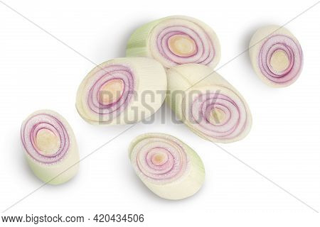 Fresh Lemongrass Slices Isolated On White Background With Clipping Path. Top View. Flat Lay
