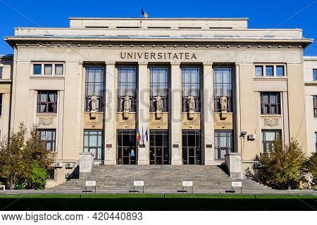 Bucharest, Romania, 8 November 2020 - Main Building Of The Law School University In A Sunny Autumn D