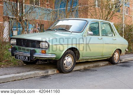Bucharest, Romania, 3 March 2021 Old Retro Vivid Green Romanian Dacia 1300 Classic Car Parked In A S