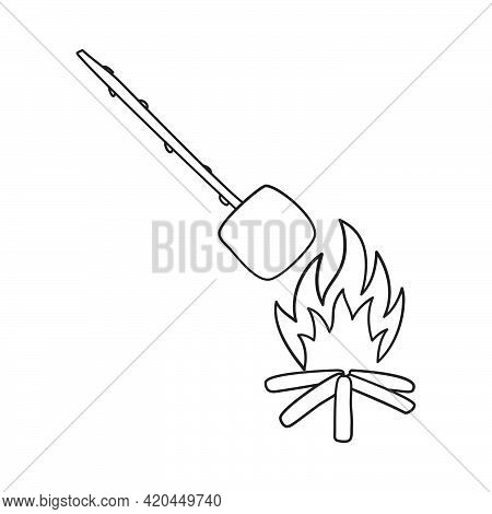 Iicon Of Camping Fire With Marshmallow. Hand Drawn Sketch Design. Vector Illustration.