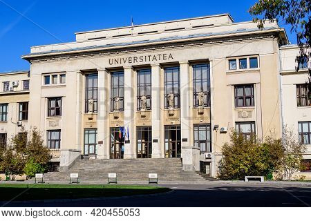 Bucharest, Romania, 8 November 2020 - Main Building Of The Law School University In A Sunny Autumn D