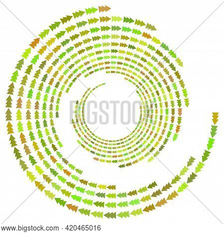 Arrow, Spruce Tree, Speckles Abstract Concentric Circle. Spiral, Swirl, Twirl Element. Circular And 
