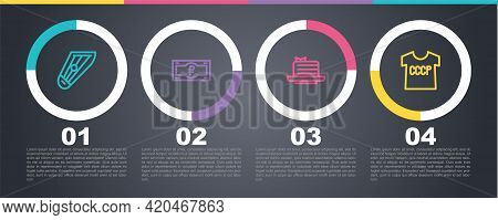 Set Line Kankles, Russian Ruble Banknote, Medovik And Ussr T-shirt. Business Infographic Template. V