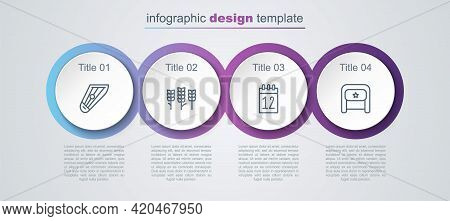 Set Line Kankles, Wheat, Calendar 12 June And Ushanka. Business Infographic Template. Vector