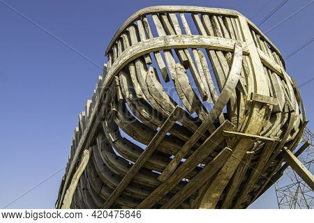 Unfinished Basic Construction Of Wooden Fishing Ships.