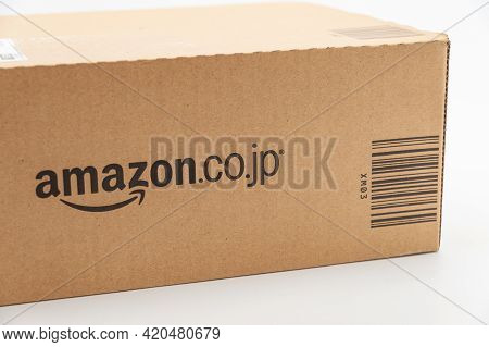 Fuji City, Shizuoka-ken, Japan - April 29, 2021: Cardboard Box For Delivery Of Goods From Amazon Jap
