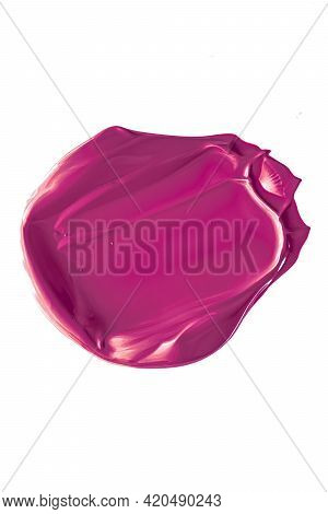 Purple Beauty Cosmetic Texture Isolated On White Background, Smudged Makeup Emulsion Cream Smear Or 