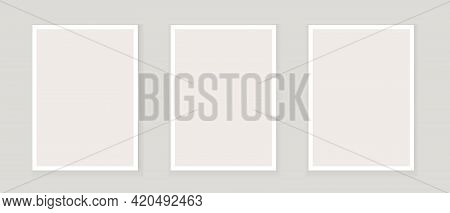 Mockup, Frame Wall Art Vector. Three Empty Posters, Picture On Wall. B