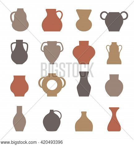 Jug Boho Set Vector. Vase, Vessel, Amphora Elements In Bohemian Style.