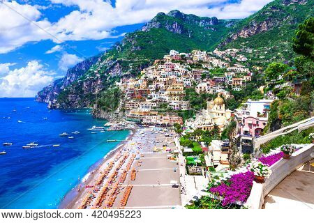 Amalfi coast of Italy. beautiful Positano town. one of the most scenic places for summer holidays. Campania