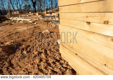 Stack Of Building Lumber At Construction Site