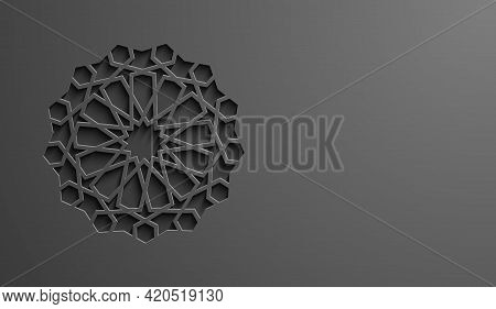 Black Islamic Pattern Geometric Background. Ramadan Kareem Oriental Style Vector Illustration. Ramad