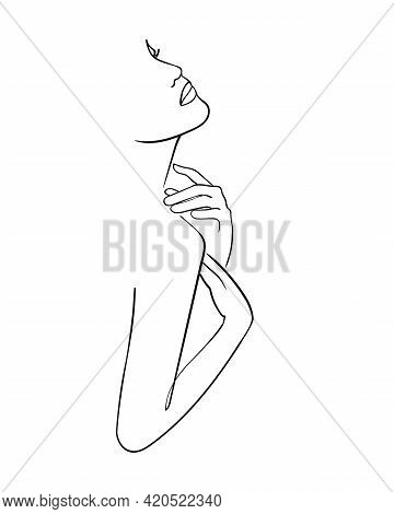 One Line Drawing Woman.  Modern Minimalism Art. - Vector Illustration