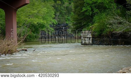 Highway Bridge Over Flooded Buffalo River In Jasper, Arkansas