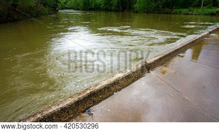 Ponca Low-water Bridge In Arkansas During Flood