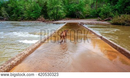 Ponca Low-water Bridge In Arkansas During Flood