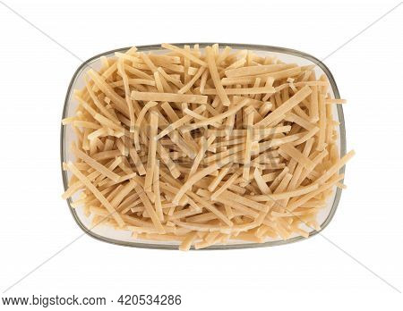 Handmade Turkish Noodles (turkish Name: Eriste) In Glass Bowl. Erishte From Traditional Turkish Cuis