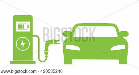 Electrical Charging Station Concept. Car Electric Charge. Icon Of Vehicle Charge Station. Symbol Of 