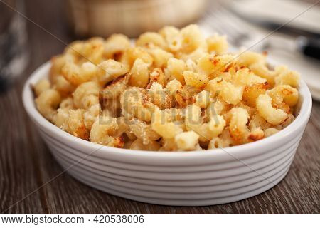 Mac And Cheese, Macaroni Pasta In Cheesy Sauce - American Style
