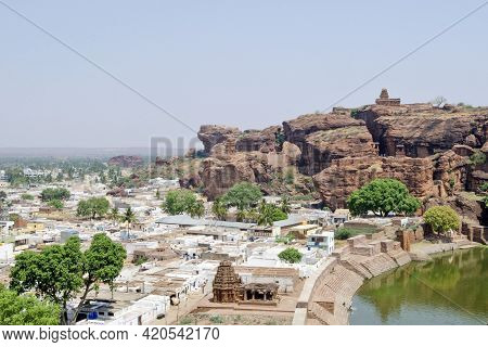 Badami Karnataka India On 8th April 2016 :aerial View From Badami Cave Temple, Badami, Karnataka, In