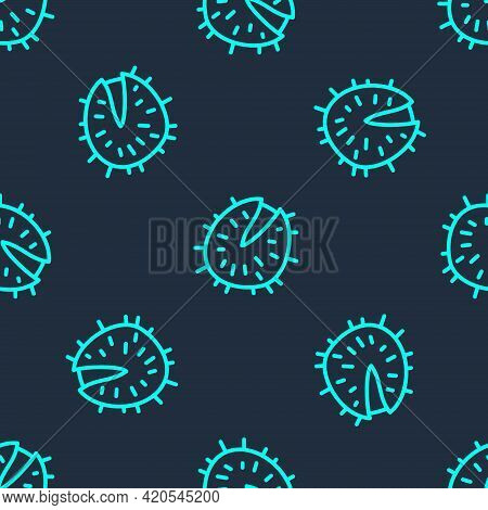 Green Line Chestnut Icon Isolated Seamless Pattern On Blue Background. Barbed And Strong Chestnut. V