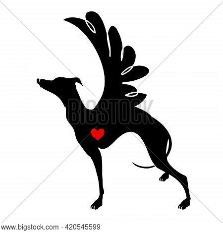 Greyhound Dog Standing Silhouette With Heart And Wing , T-shirt Decoration, Greeting Card For Valent
