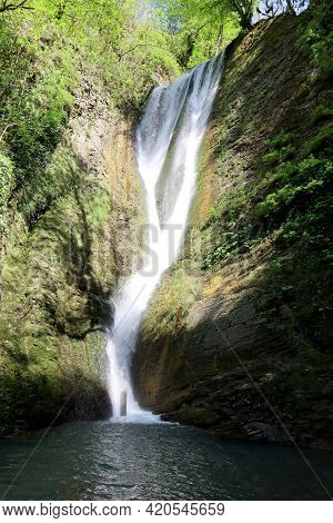 Orekhovsky Waterfall In The Vicinity Of Sochi, A Popular Tourist Route