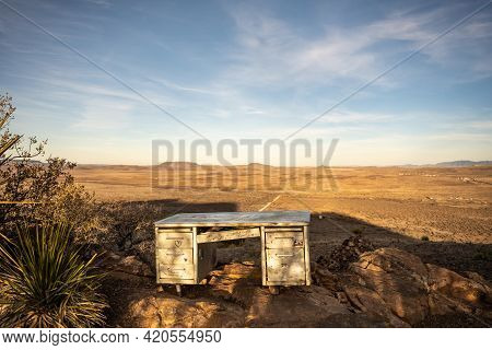 Desk Looking Out Over Western Texas Desert