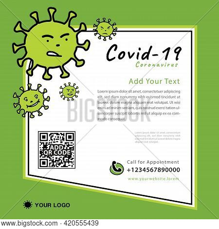 Healthcare Post Social Media Template With Covid-19 Cartoon Vector Illustration, Corona Virus Or Cov