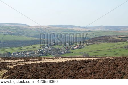 A Scenic View Of The Village Of Old Town In Calderdale West Yorkshire With Surrounding Pennine Farms