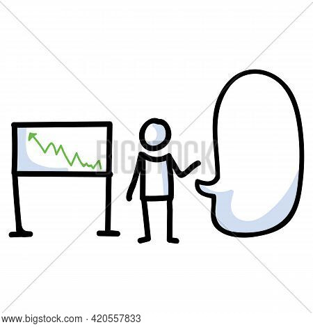 Hand Drawn Stick Figure Business Growth Chart. Concept Of Finance Report Expression. Simple Icon Mot