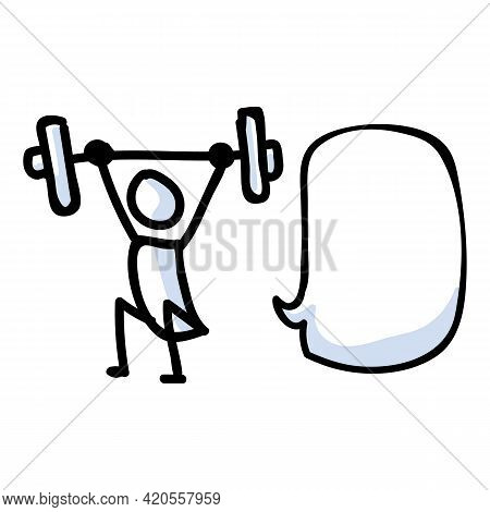 Hand Drawn Stick Figure Lifting Weight. Concept Of Gym Excercise Journal Bullet. Simple Icon Motif F