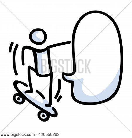 Hand Drawn Stick Figure Jumping On Skateboard. Concept Of Stunt Sport Activity. Simple Icon Motif Fo