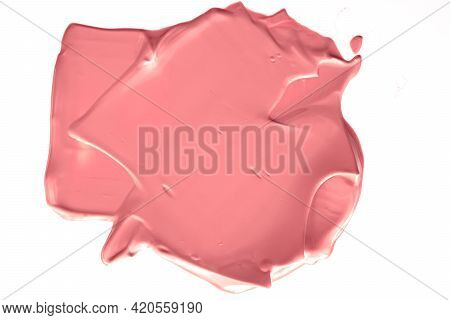 Coral Beauty Cosmetic Texture Isolated On White Background, Smudged Makeup Emulsion Cream Smear Or F