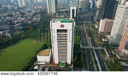 Aerial View Of Tiga Roda Building At Sudirman Street. Jakarta - Indonesia. May 16, 2021